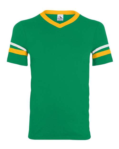 V-Neck Jersey with Striped Sleeves - Kelly/ Gold/ White Front