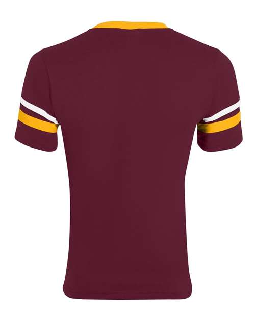 V-Neck Jersey with Striped Sleeves - Maroon/ Gold/ White Back