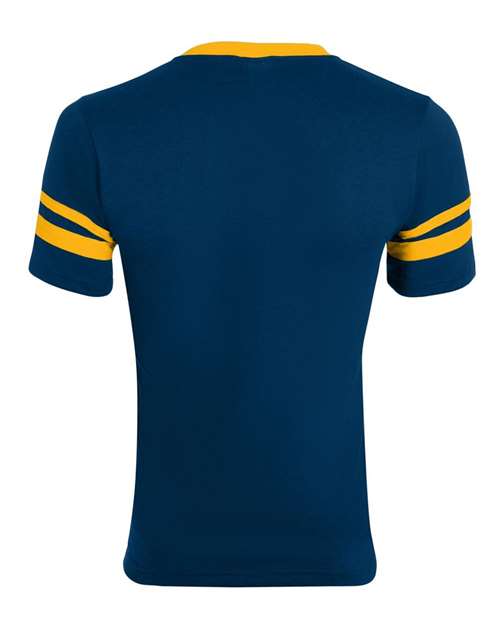 V-Neck Jersey with Striped Sleeves - Navy/ Gold Back