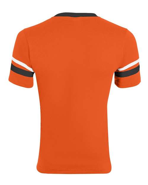 V-Neck Jersey with Striped Sleeves - Orange/ Black/ White Back