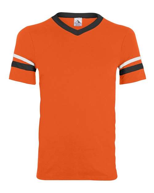 V-Neck Jersey with Striped Sleeves - Orange/ Black/ White Front