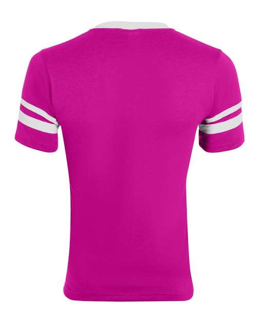 V-Neck Jersey with Striped Sleeves - Power Pink/ White Back