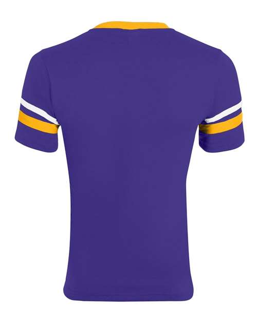 V-Neck Jersey with Striped Sleeves - Purple/ Gold/ White Back