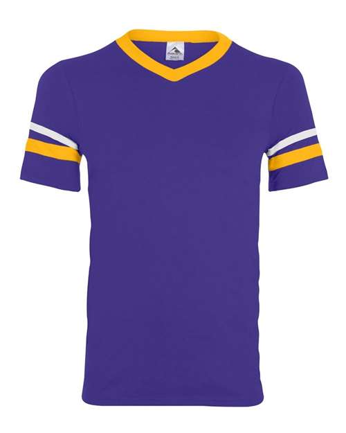 V-Neck Jersey with Striped Sleeves - Purple/ Gold/ White Front