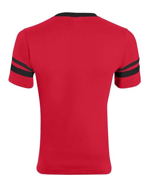 V-Neck Jersey with Striped Sleeves - Red/ Black Back