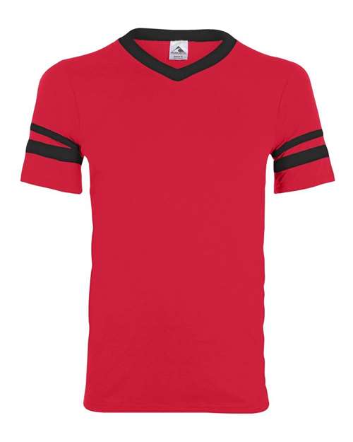 V-Neck Jersey with Striped Sleeves - Red/ Black Front