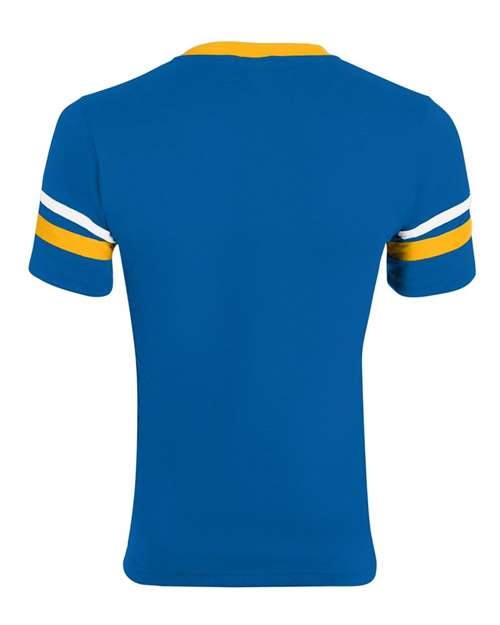 V-Neck Jersey with Striped Sleeves - Royal/ Gold/ White Back