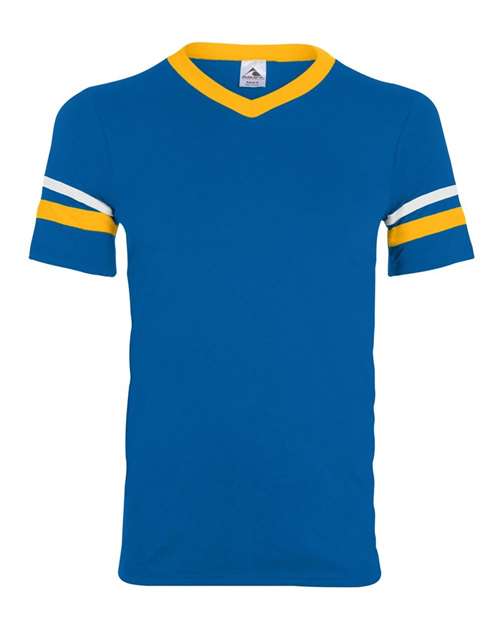 V-Neck Jersey with Striped Sleeves - Royal/ Gold/ White Front