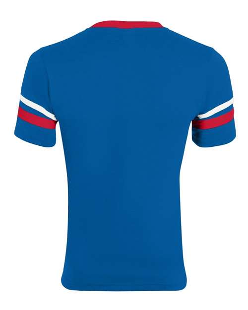 V-Neck Jersey with Striped Sleeves - Royal/ Red/ White Back