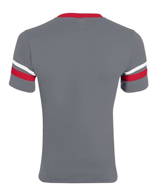 Youth V-Neck Jersey with Striped Sleeves - Graphite/ Red/ White Back
