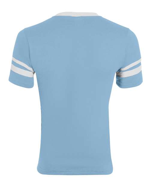 Youth V-Neck Jersey with Striped Sleeves - Light Blue/ White Back