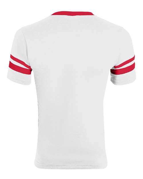 Youth V-Neck Jersey with Striped Sleeves - White/ Red Back