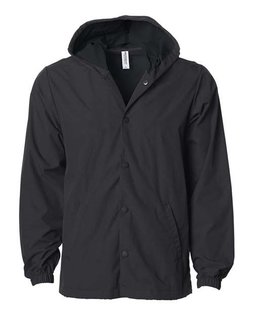 Men's Water-Resistant Hooded Windbreaker - Black/ Black Front