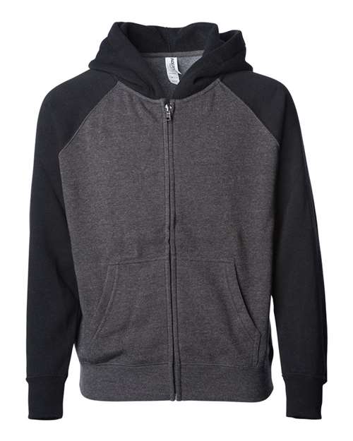 Youth Lightweight Special Blend Raglan Zip Hood - Carbon/ Black Front