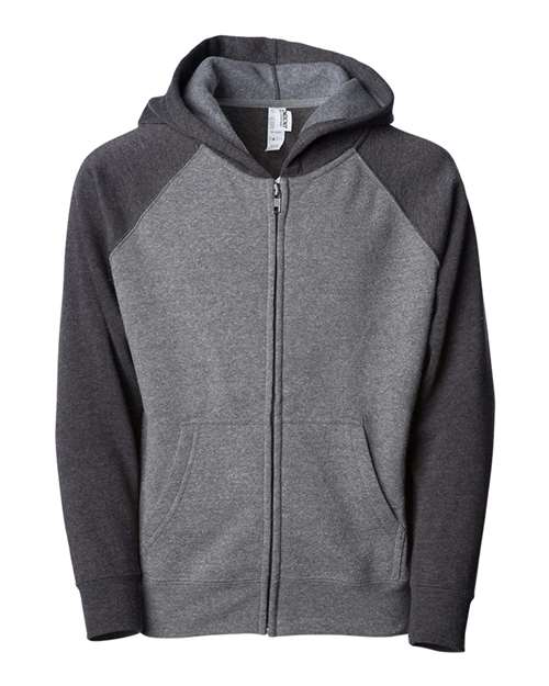Youth Lightweight Special Blend Raglan Zip Hood - Nickel/ Carbon Front