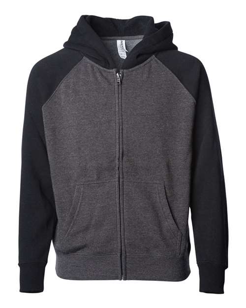 Toddler Lightweight Special Blend Raglan Zip Hood - Carbon/ Black Front