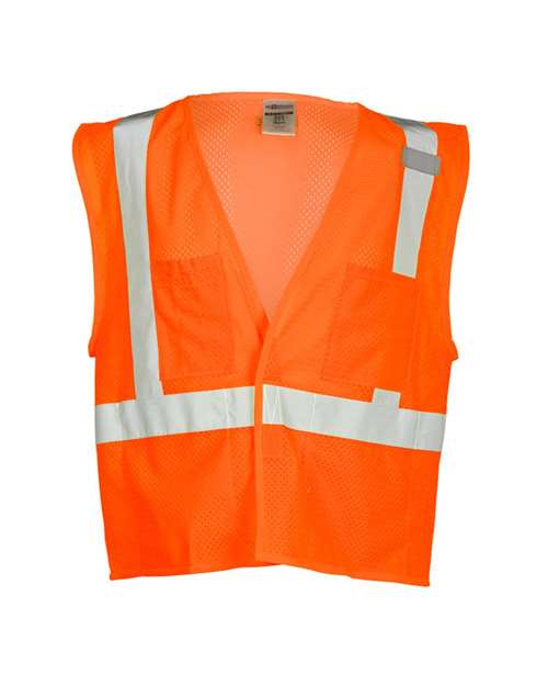 Unisex 4 Pocket Hook-and-Loop Mesh Vest - Orange Front