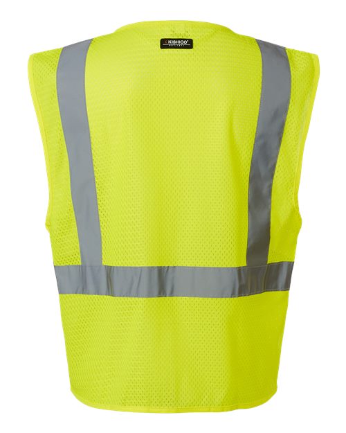 Unisex Single Pocket Zipper Mesh Vest - Lime Back