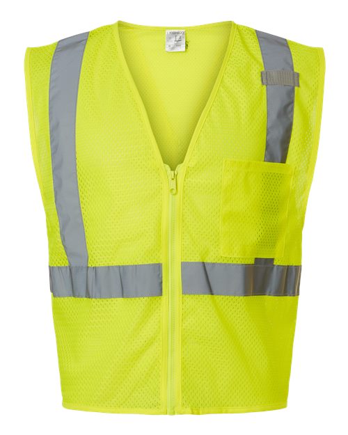 Unisex Single Pocket Zipper Mesh Vest - Lime Front