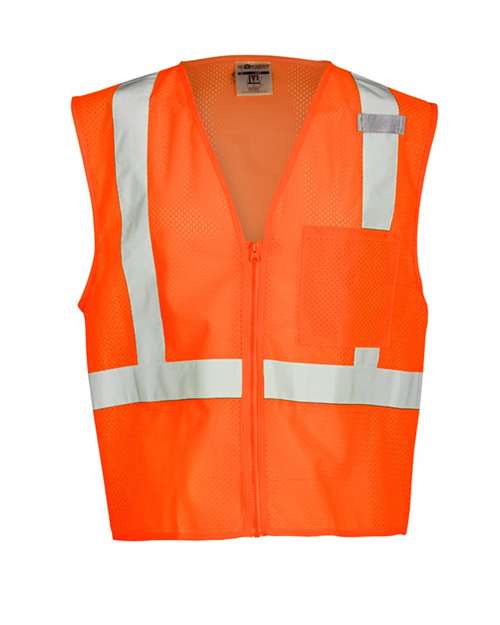 Unisex Single Pocket Zipper Mesh Vest - Orange Front