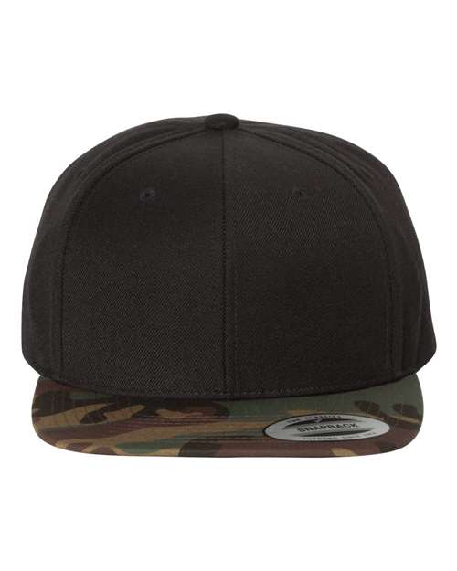 YP Classics Premium Flat Bill Snapback Cap - Black/ Camo Front