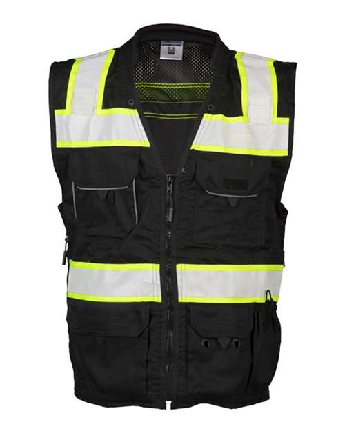 Unisex EV Series® Enhanced Visibility Professional Utility Vest - Black/ Lime Front