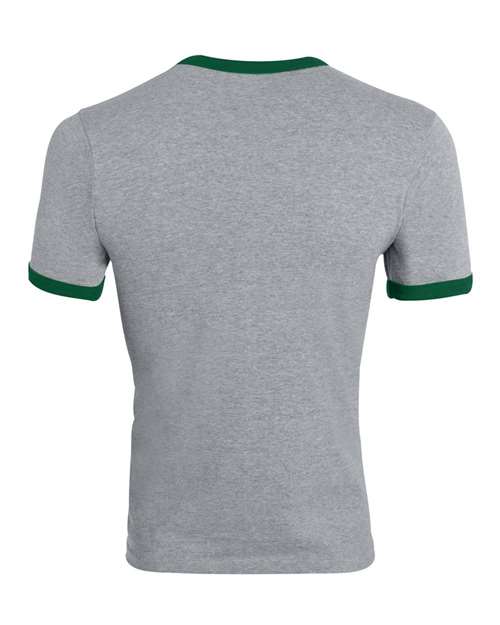 Unisex 50/50 Ringer T-Shirt - Athletic Heather/ Dark Green Back