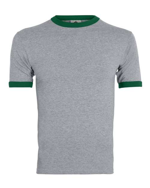 Unisex 50/50 Ringer T-Shirt - Athletic Heather/ Dark Green Front