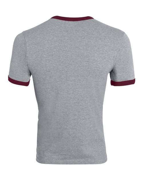 Unisex 50/50 Ringer T-Shirt - Athletic Heather/ Maroon Back