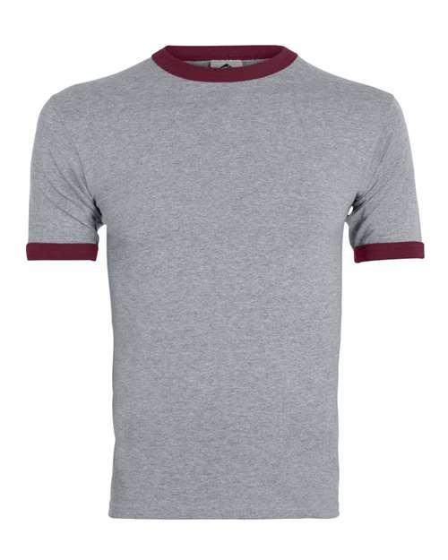 Unisex 50/50 Ringer T-Shirt - Athletic Heather/ Maroon Front