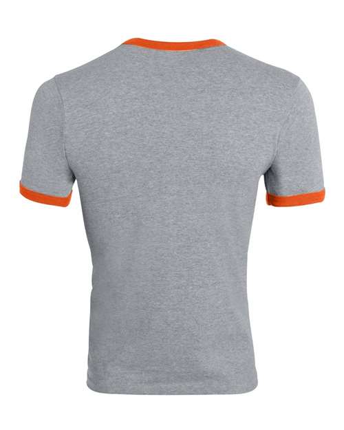 Unisex 50/50 Ringer T-Shirt - Athletic Heather/ Orange Back