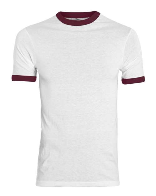 Unisex 50/50 Ringer T-Shirt - White/ Maroon Front
