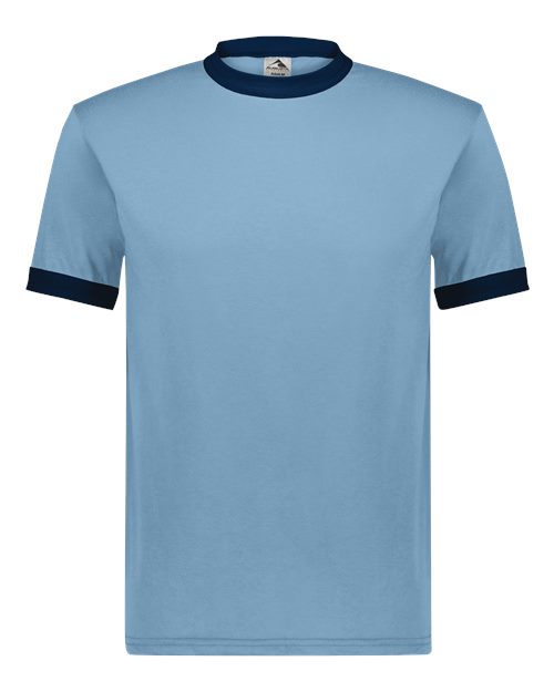 Unisex 50/50 Ringer T-Shirt - Light Blue/ Navy Front