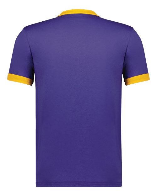 Unisex 50/50 Ringer T-Shirt - Purple/ Gold Back