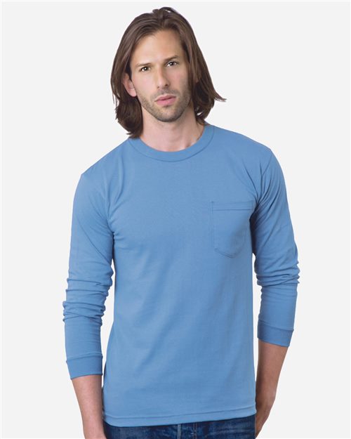 Unisex USA-Made Long Sleeve Pocket T-Shirt - Denim Front