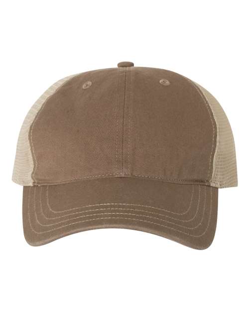 Garment-Washed Trucker Cap - Driftwood/ Khaki Front