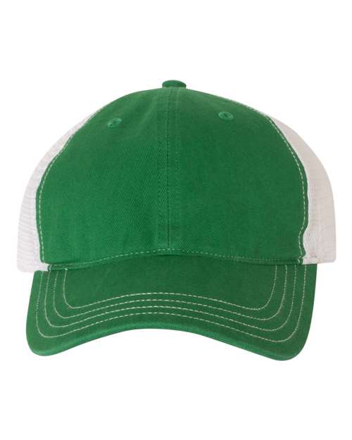 Garment-Washed Trucker Cap - Kelly/ White Front