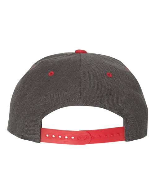 Premium Flat Bill Snapback Cap - Dark Heather/ Red Back