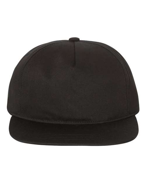Lightly-Structured Five-Panel Snapback Cap - Black Front