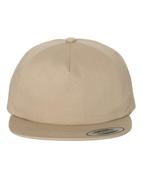 Lightly-Structured Five-Panel Snapback Cap - Khaki Front