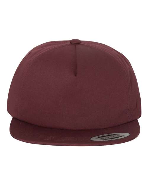 Lightly-Structured Five-Panel Snapback Cap - Maroon Front