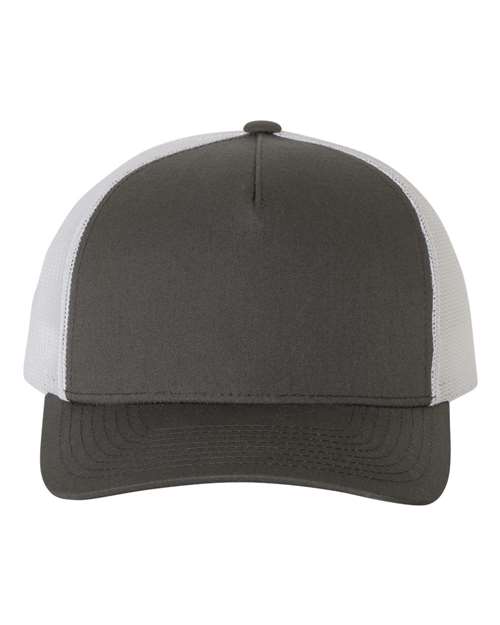 YP Classics Five-Panel Retro Trucker Cap - Charcoal/ White Front