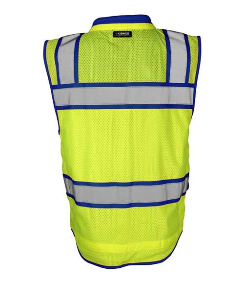 Men's Color Contrast High Performance Surveyors Vest - Lime/ Royal Blue - S5042 Back