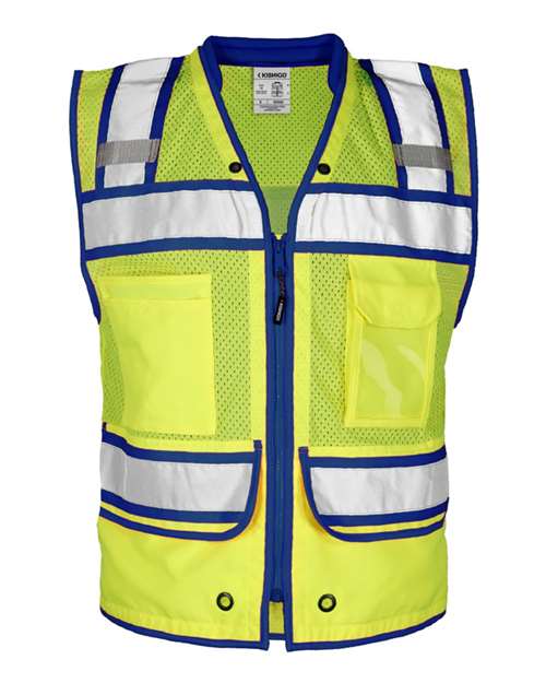 Men's Color Contrast High Performance Surveyors Vest - Lime/ Royal Blue - S5042 Front