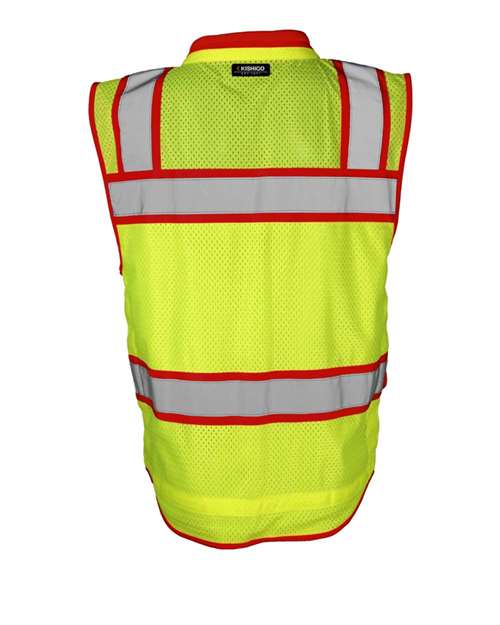 Men's Color Contrast High Performance Surveyors Vest - Lime/ Red - S5043 Back
