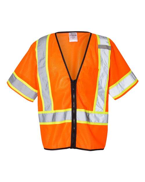 Unisex Class 3 Mesh Zippered Vest - Orange Front
