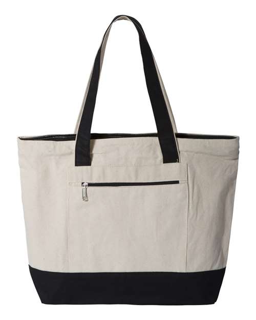 19L Zippered Tote - Natural/ Black Front