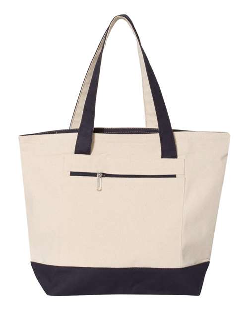 19L Zippered Tote - Natural/ Navy Front