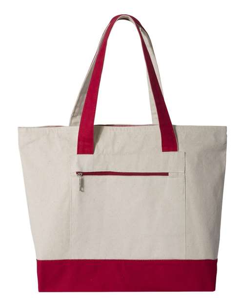 19L Zippered Tote - Natural/ Red Front