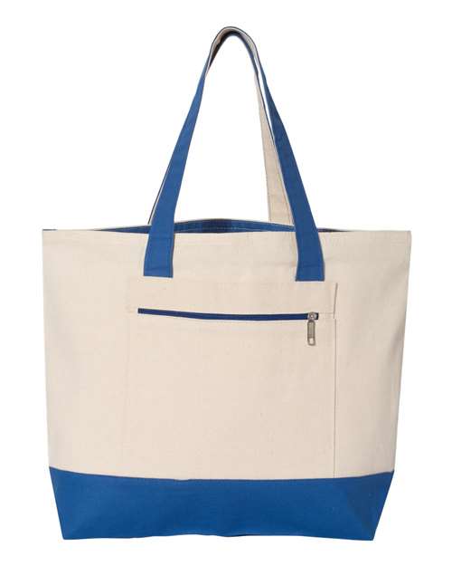 19L Zippered Tote - Natural/ Royal Front